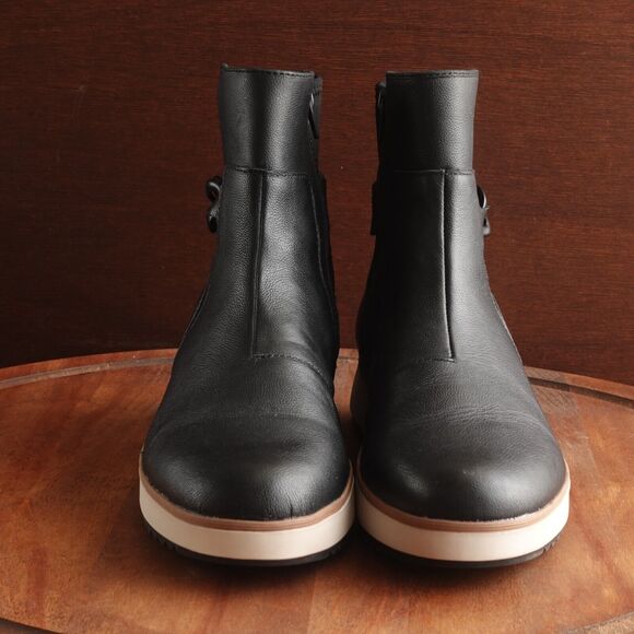 Clarks Boots Womens SZ 9M Black Zylah Rose Wedge Ankle Leather Side Zip Comfort - Picture 3 of 14